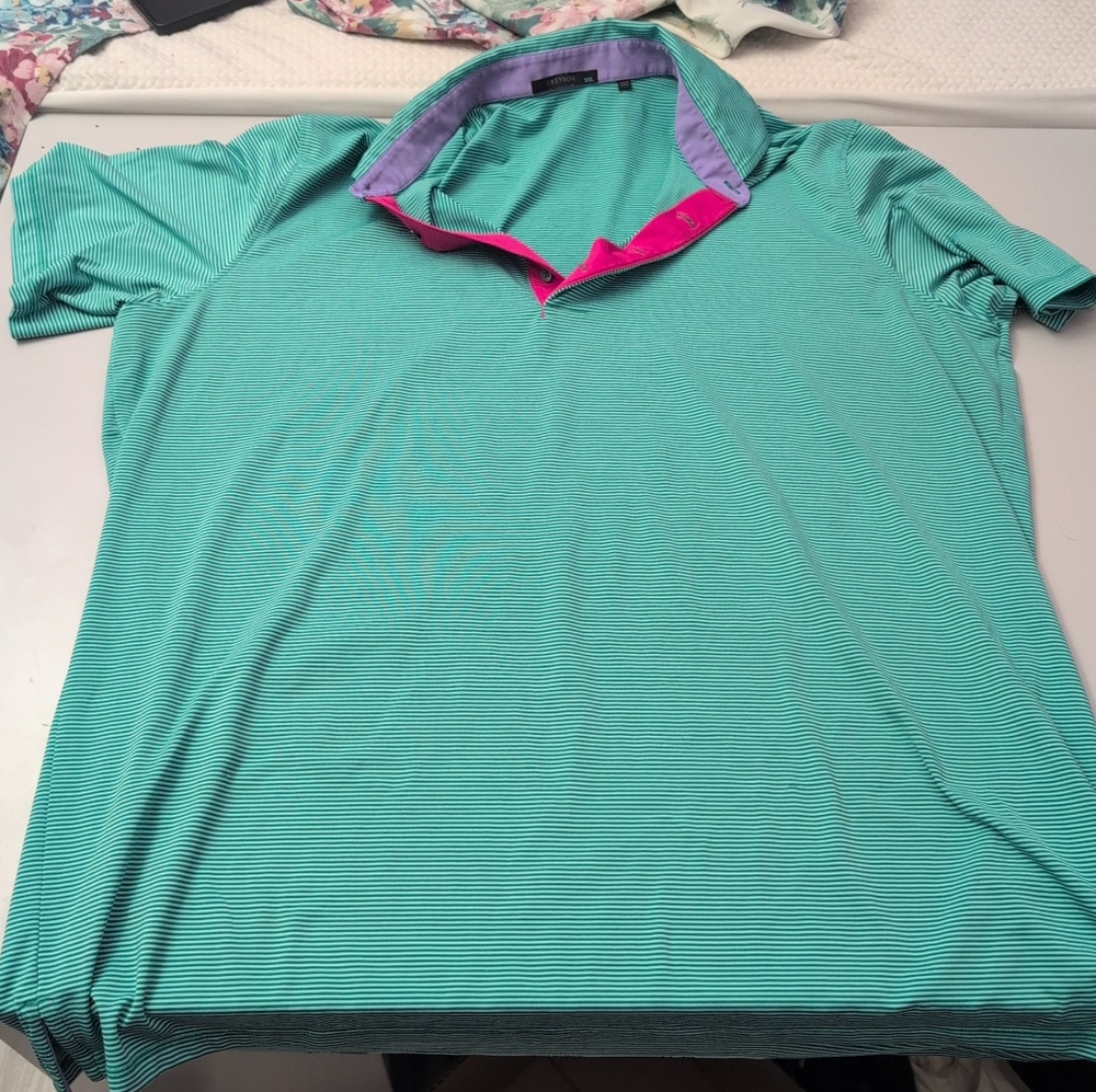 Greyson Greenish Blue Striped Polo Shirt